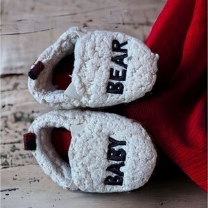 Baby Bear Teddy Slippers Sz 5 6 Tan Black Red Buffalo Plaid Christmas Matching